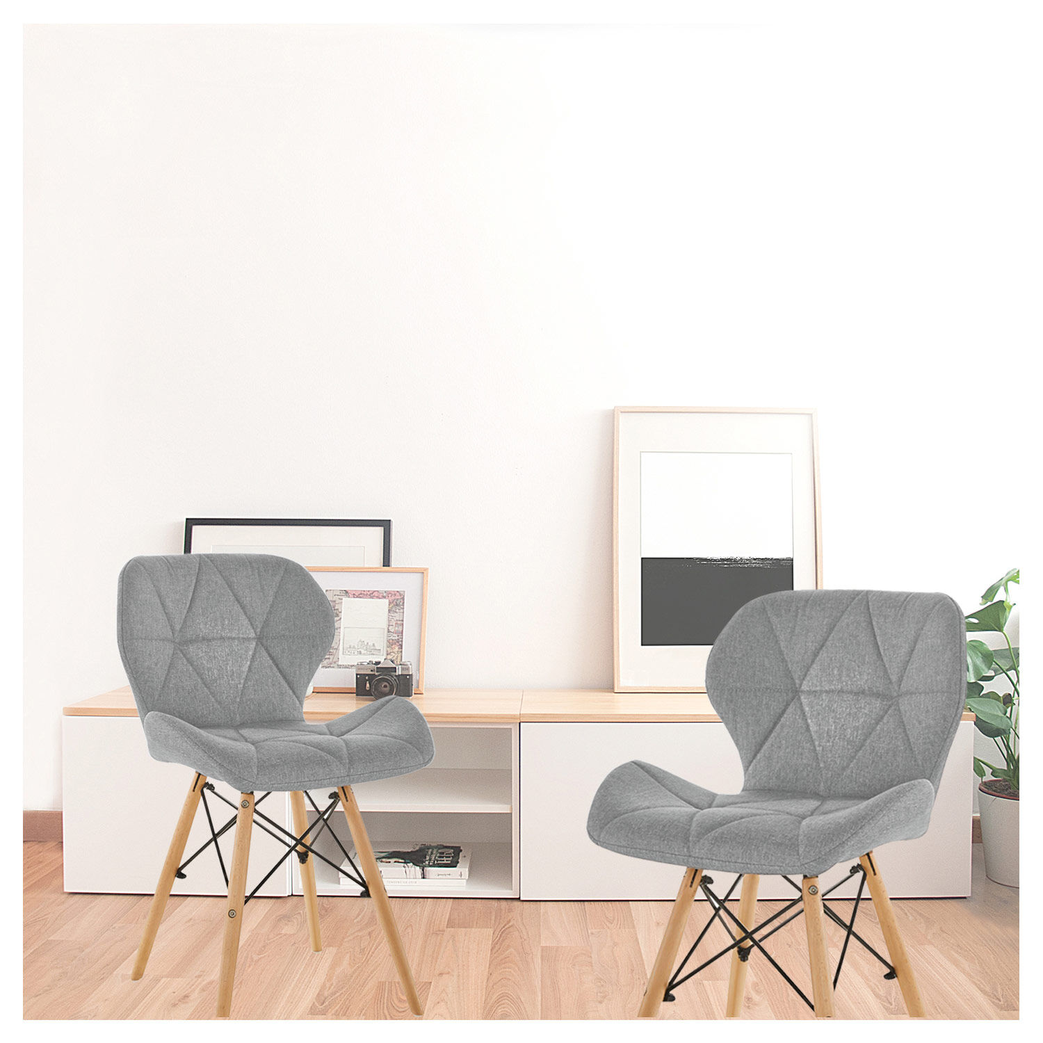 Pack 4 Silla Eames Acolchada Tela De Lino Gris image number 5.0