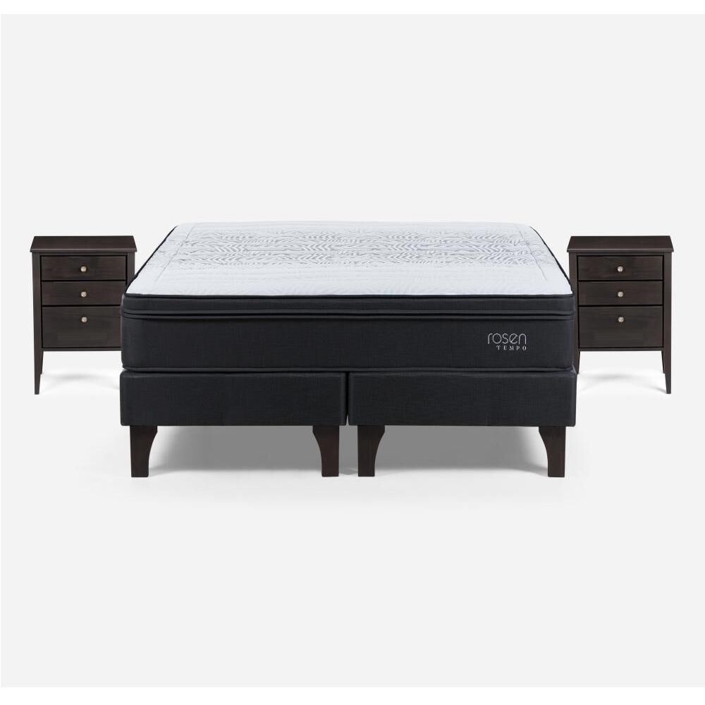 Cama Europea Rosen Tempo / 2 Plazas / Base Dividida + Velador Issey Grafito image number 0.0