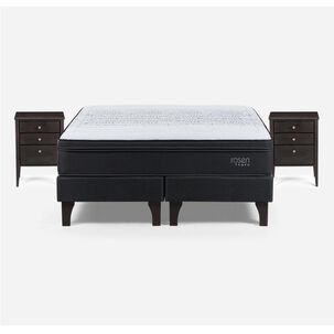 Cama Europea Rosen Tempo / 2 Plazas / Base Dividida + Velador Issey Grafito