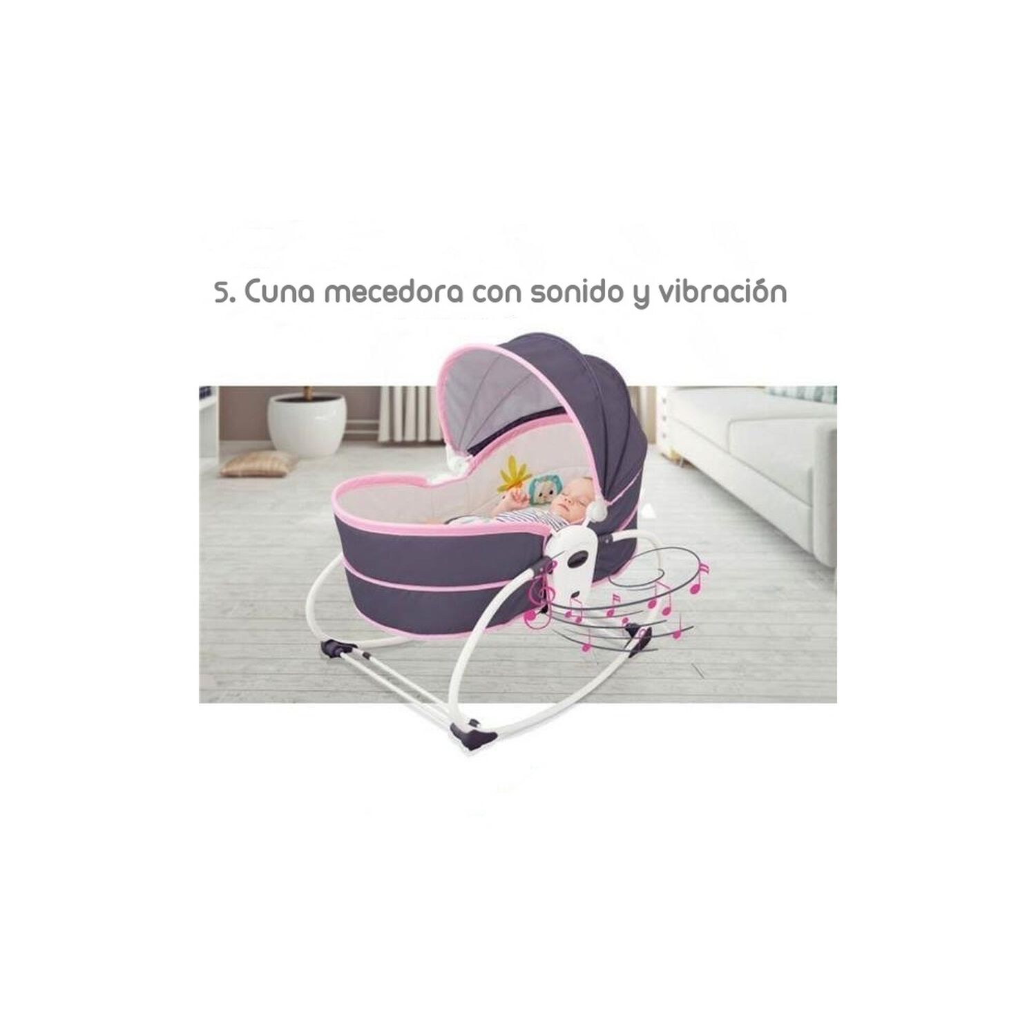Cuna Mois&eacute;s 5 En 1 Con Vibraci&oacute;n Mosquitero Cozy Rosada image number 6.0