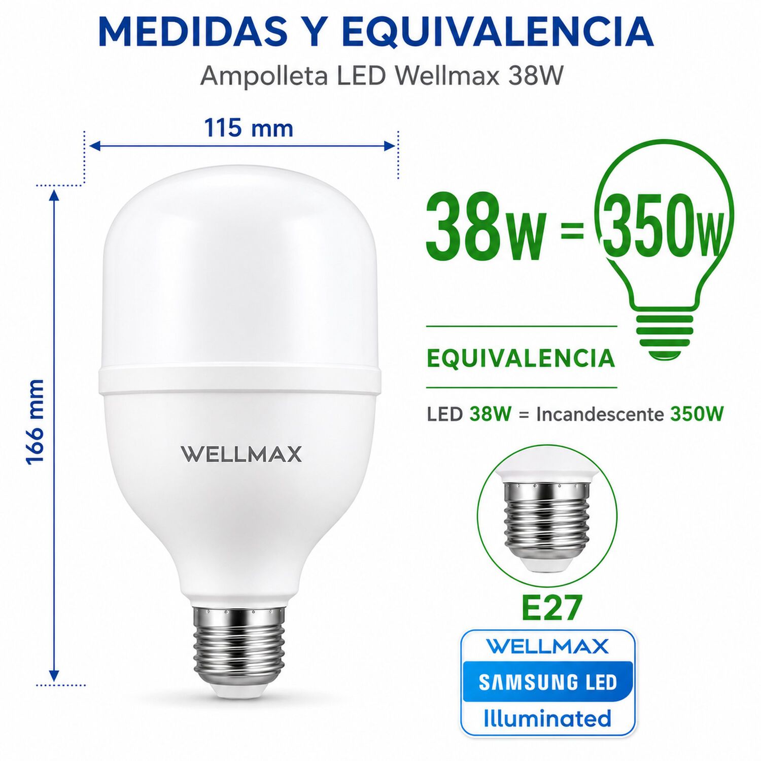 Ampolleta Led Wellmax 38w High Power Professional Line T115 image number 4.0