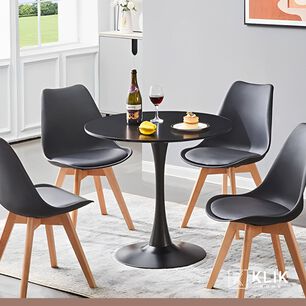Comedor Tulip Negro 80cm - 4 Sillas Tulip Negras