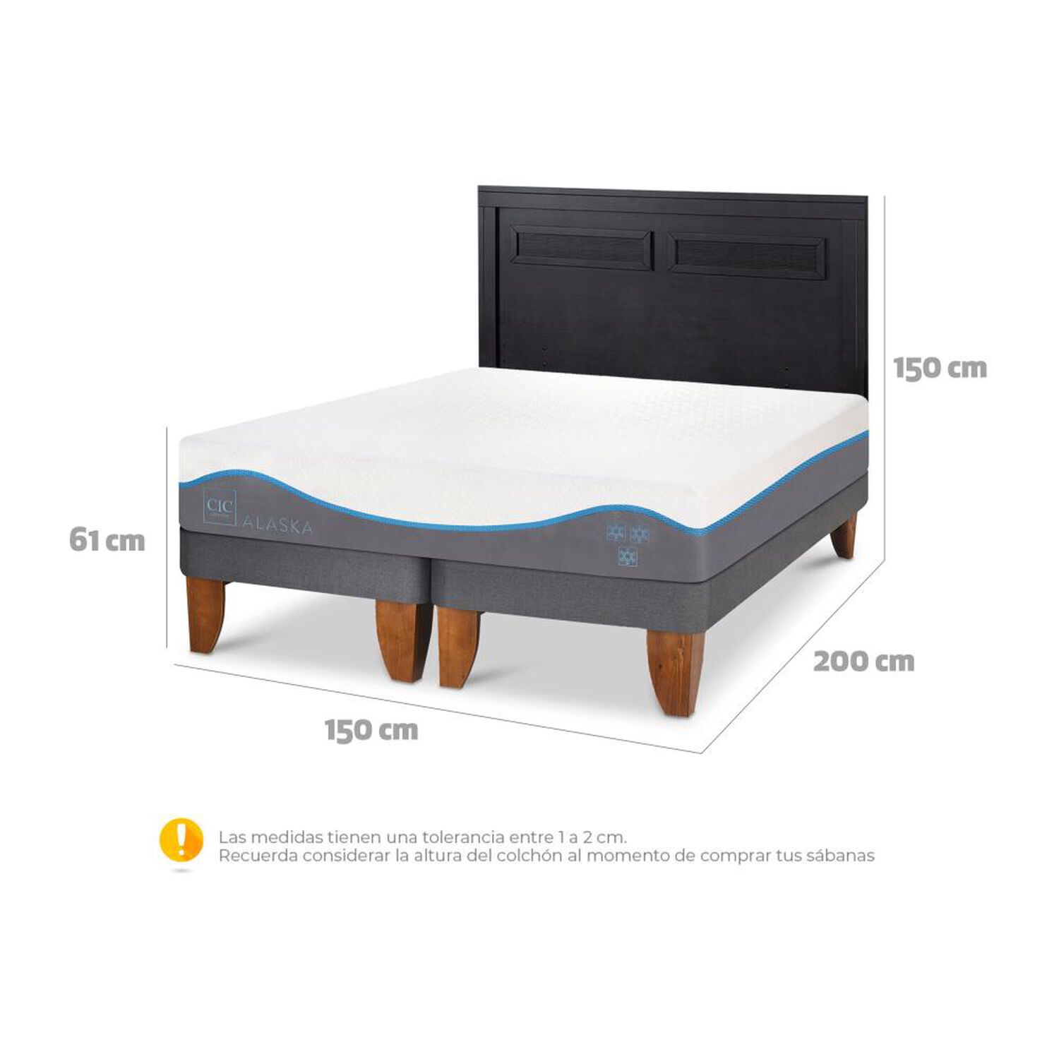 Cama Europea Cic Alaska / 2 Plazas / Base Dividida + Respaldo image number 3.0
