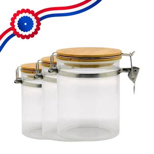 Set 3 Frascos Contenedores Hermeticos Vidrio Con Tapa Bambu Set 3 Frascos Contenedores Hermeticos Vidrio Con Tapa Bambu