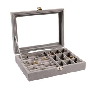 Caja Presentación Para Exhibir Anillos Y Joyas Elegante Terciopelo Y Cristal
