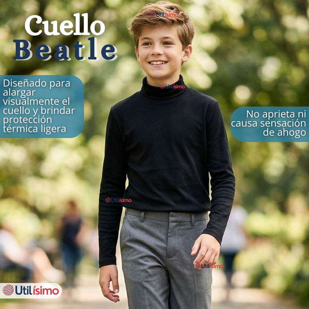 Pack 3 Poleras Camisetas Polar Negras Primera Capa Beatle Manga Larga Ni&ntilde;o image number 4.0