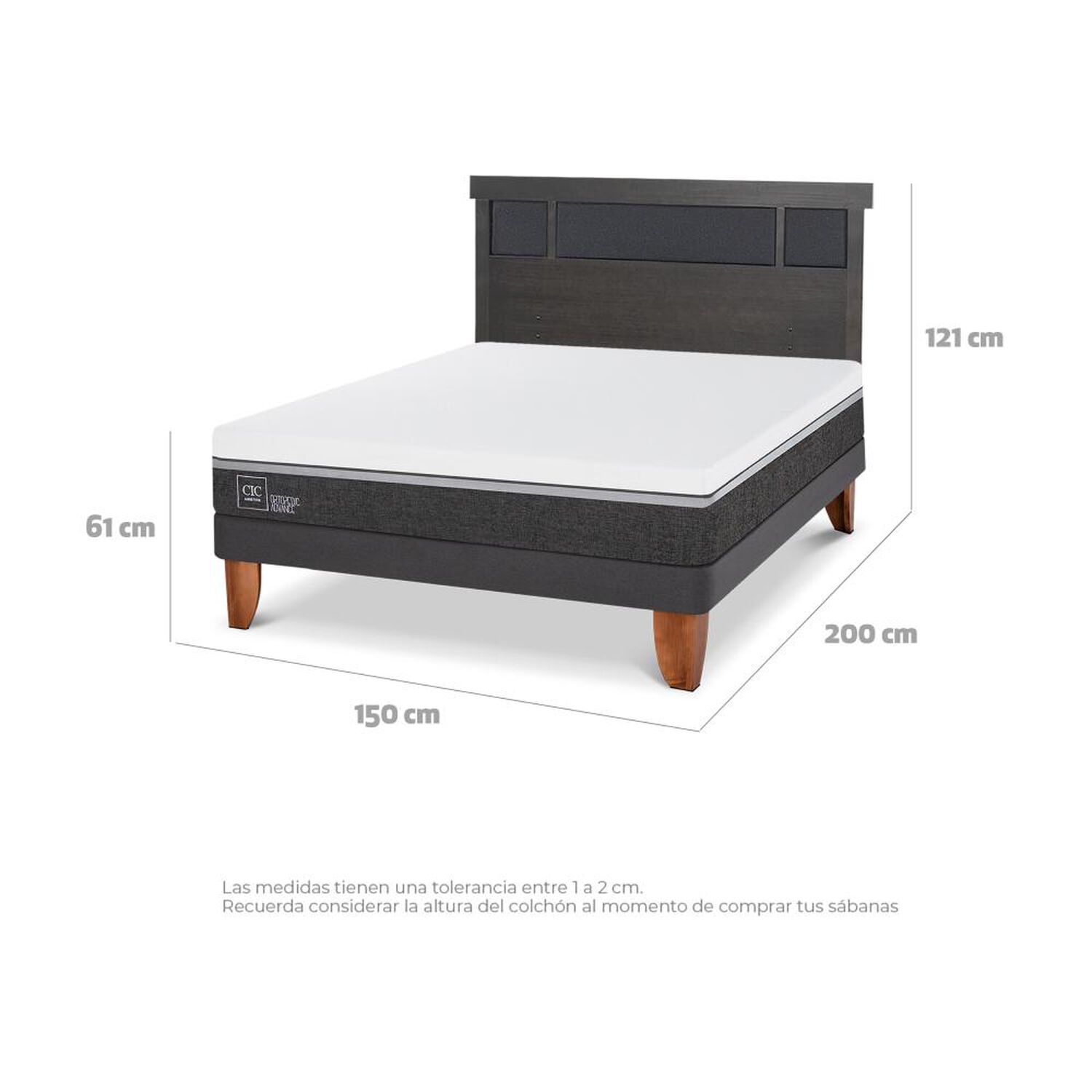 Cama Europea Cic Ortopedic Advance / 2 Plazas / Base Normal + Respaldo image number 3.0