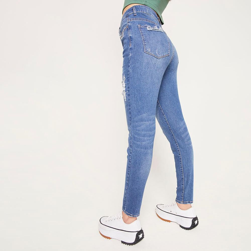 Jeans Con Roturas Y Parches Tiro Alto Super Skinny Mujer Freedom image number 2.0