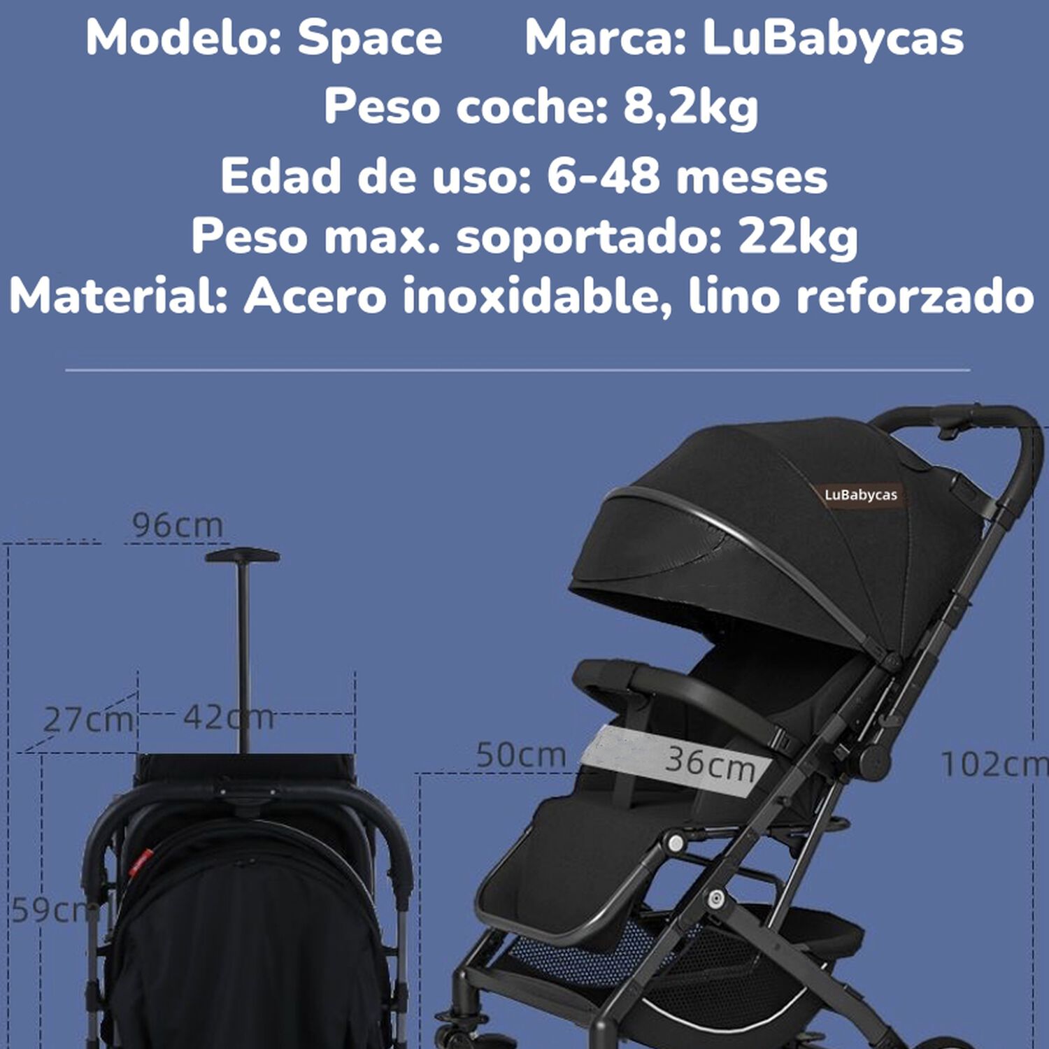 Coche De Paseo Reversible 4 Ruedas 360&deg;space Negro Lubabycas image number 5.0
