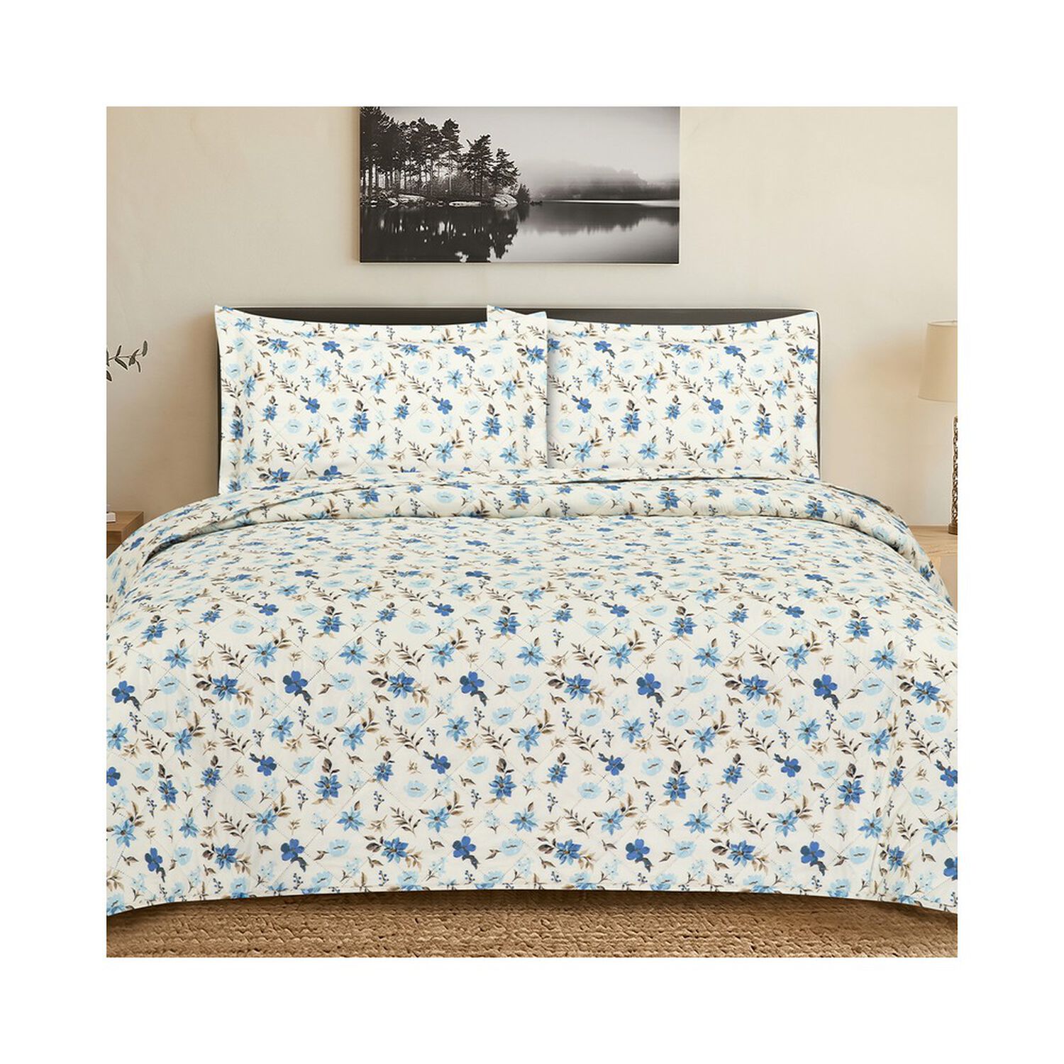 Quilt Andes Estampado Flor Azul King image number 0.0