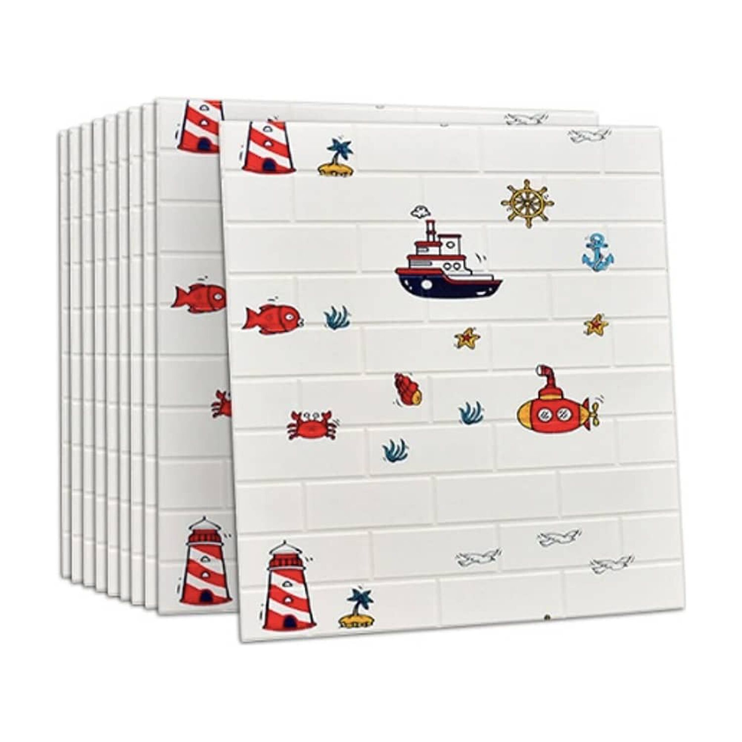 Pack 10 Lamina Papel Mural Autoadhesivo 3d Ladrillo Botes image number 0.0
