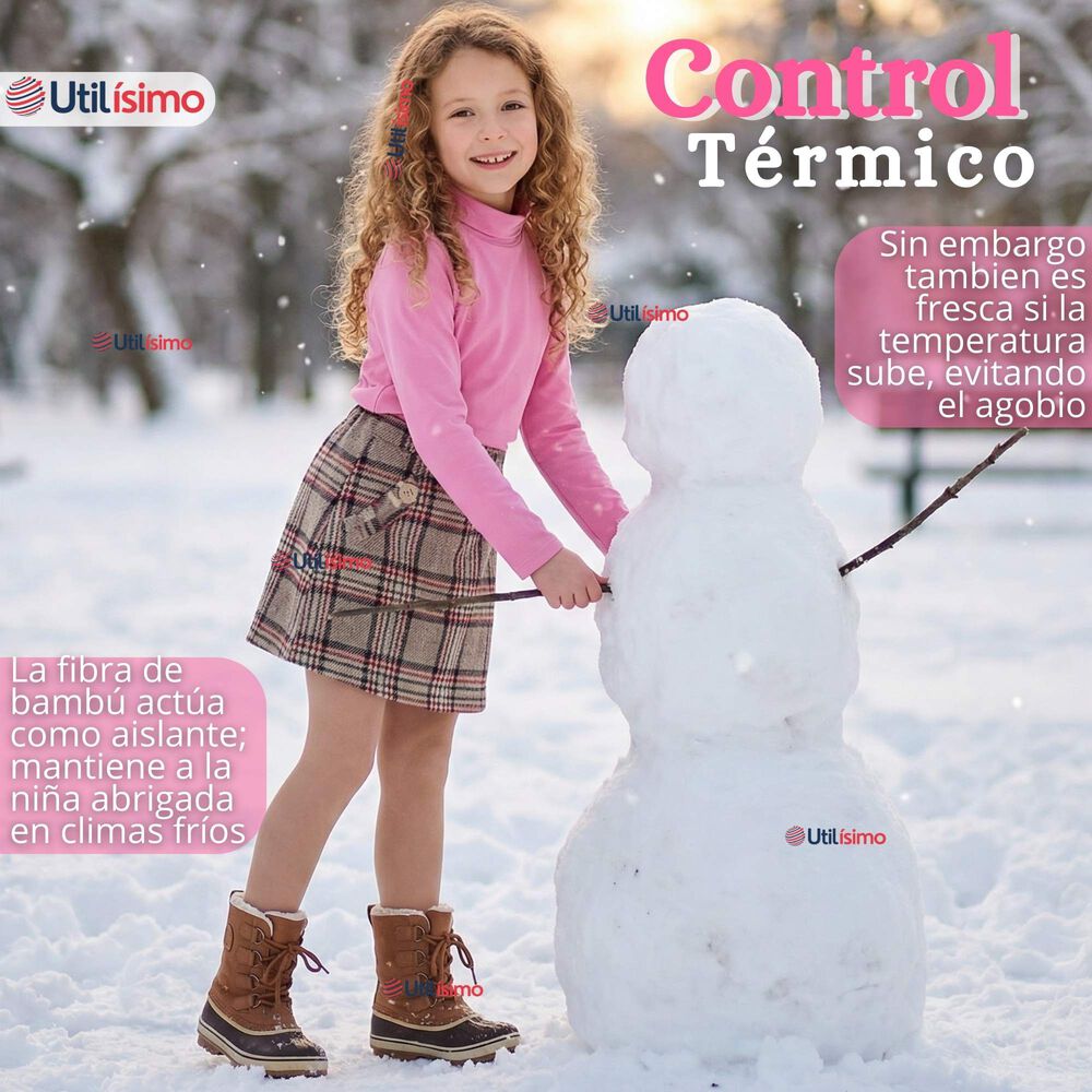 Pack 3 Poleras Camisetas Bamb&uacute; Rosadas Cuello Beatle Primera Capa Manga Larga Ni&ntilde;a image number 4.0