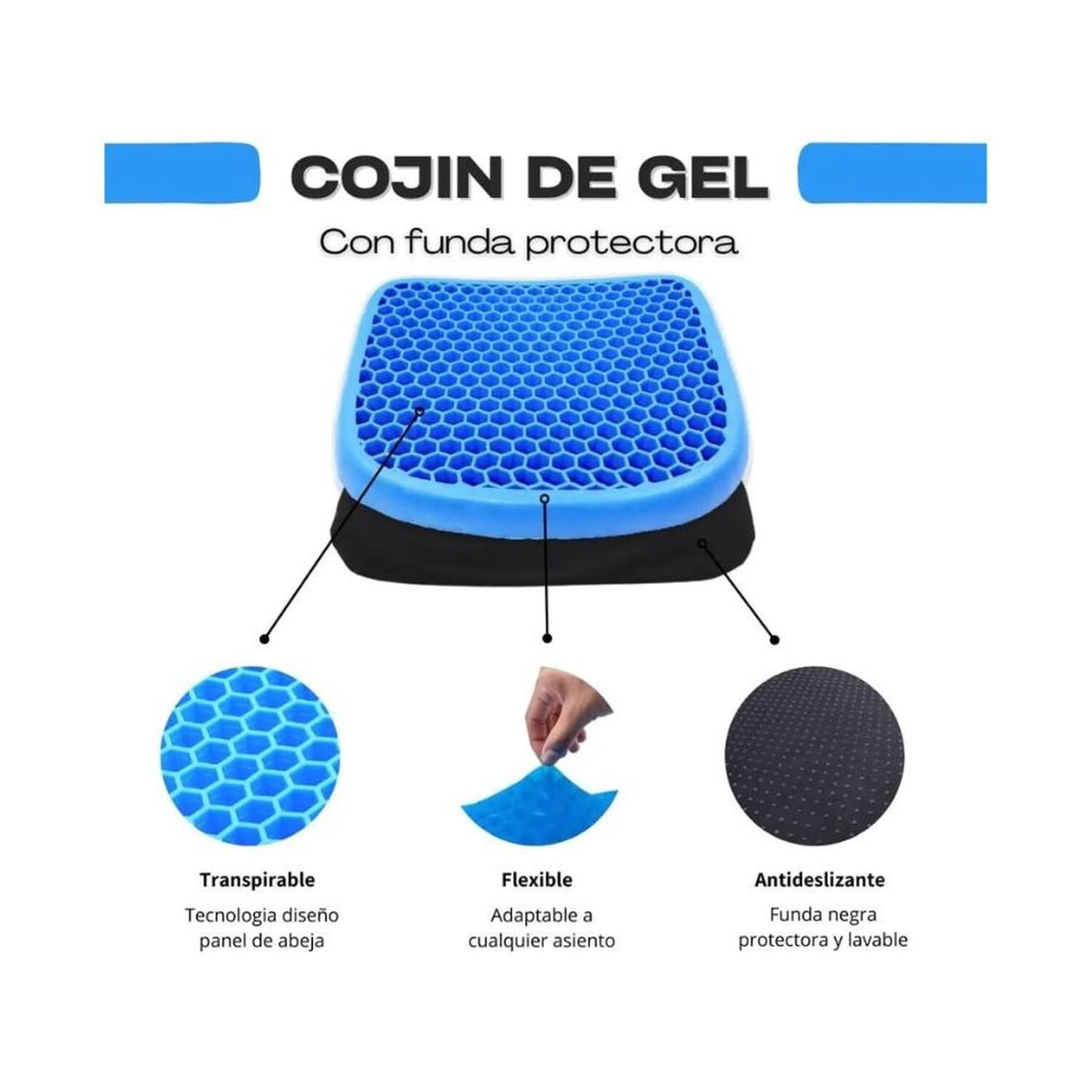 Coj&iacute;n Gel Ortop&eacute;dico Asiento Silla Oficina Auto Erg&oacute;nomico image number 2.0