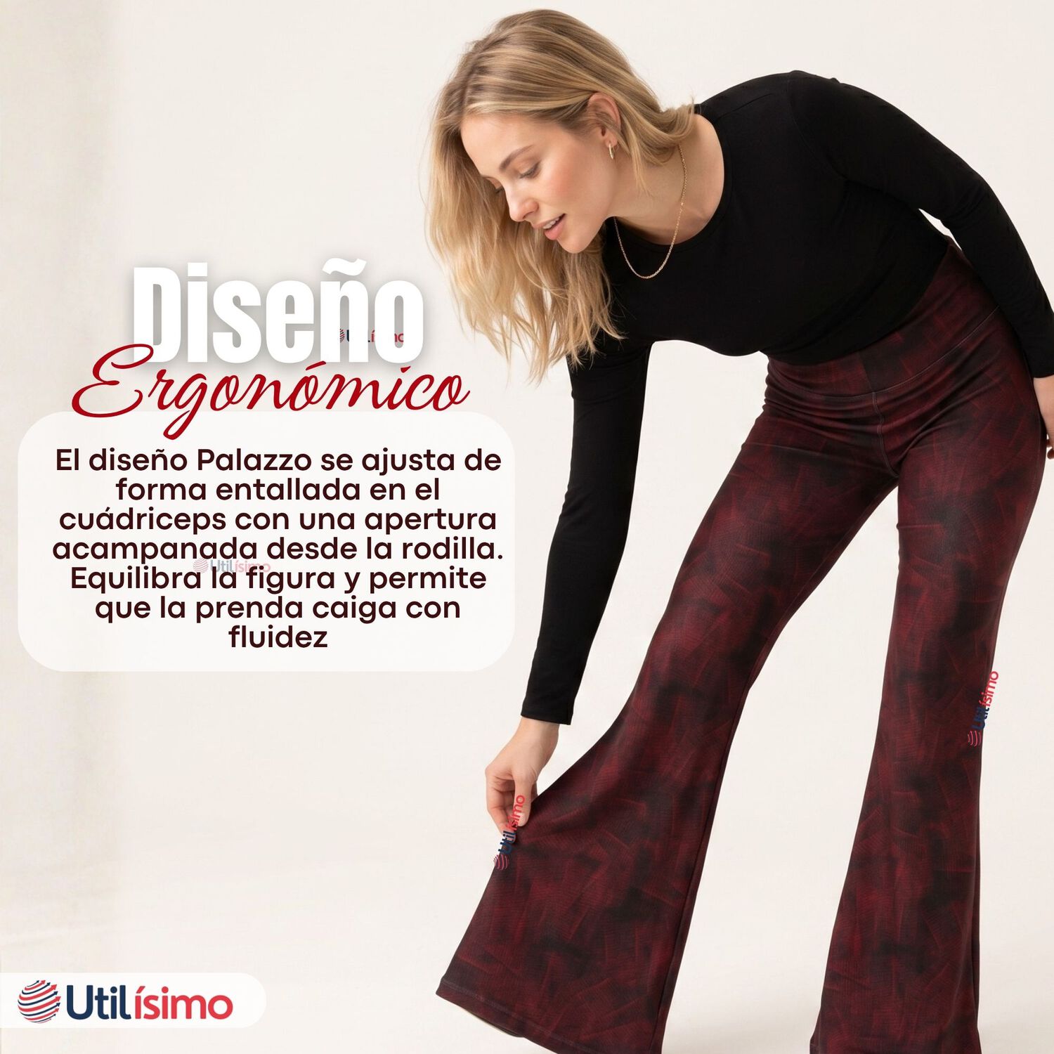 Pantal&oacute;n Polar Con Chiporro Palazzo Mujer Calza Elasticada T&eacute;rmica Burdeo image number 8.0