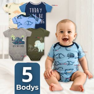 Pack 5 Bodys Ni&ntilde;o Manga Corta Tedmimak 100% Algod&oacute;n Mini Dino Squad