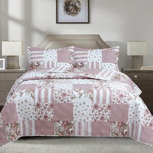Quilt Andes Estampado Patchwork Rosado 1,5 Plazas