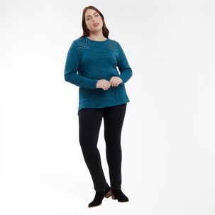 Sweater Talla Grande Aplicación Strass Cuello Redondo Mujer Sexy Large