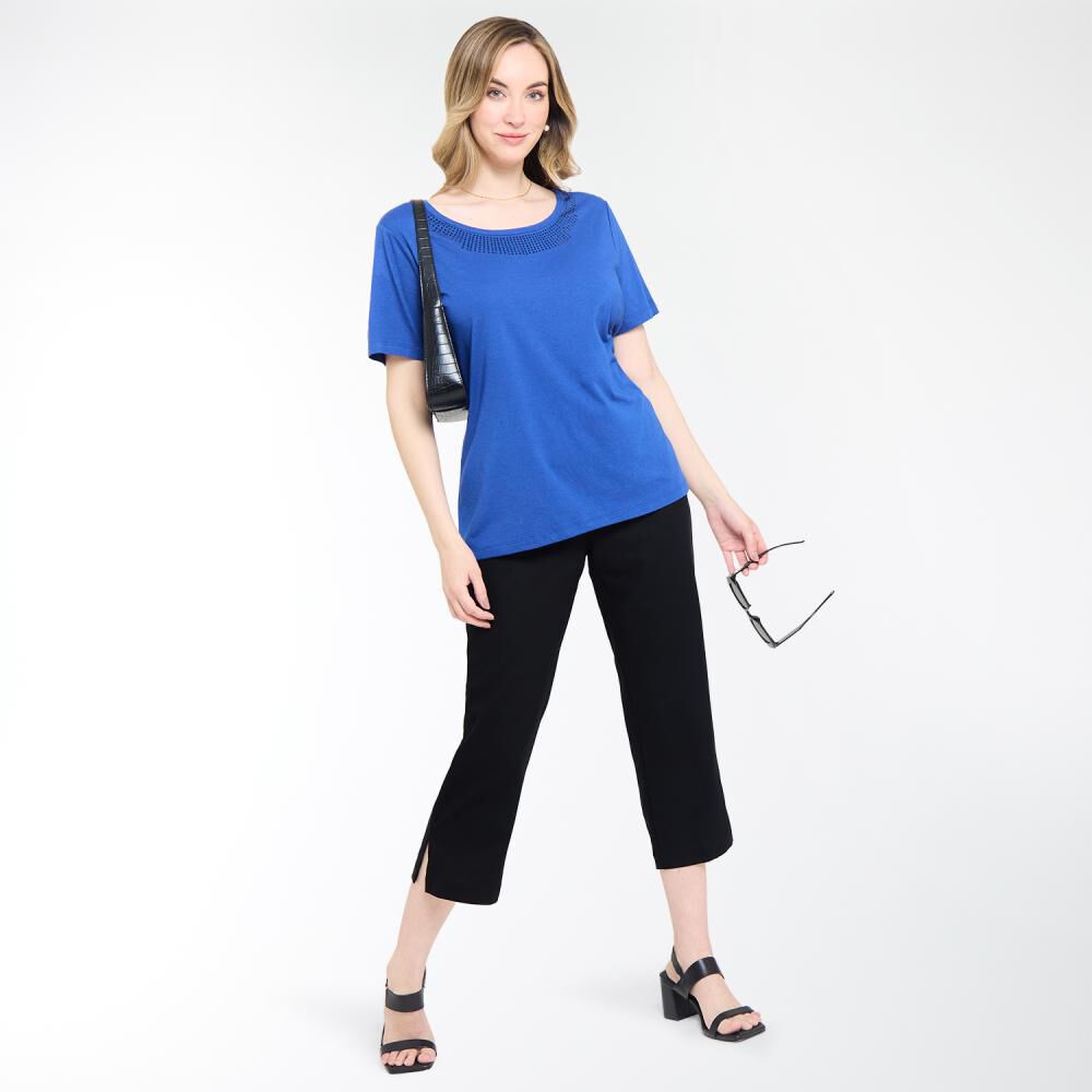 Polera Lisa Manga Corta Cuello Redondo Con Apicaci&oacute;n Mujer Lesage image number 1.0