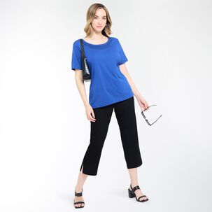 Polera Lisa Manga Corta Cuello Redondo Con Apicaci&oacute;n Mujer Lesage