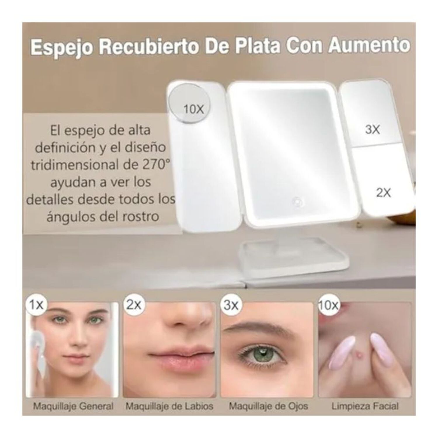 Espejo Con Luz Recargable Para Maquillaje image number 1.0