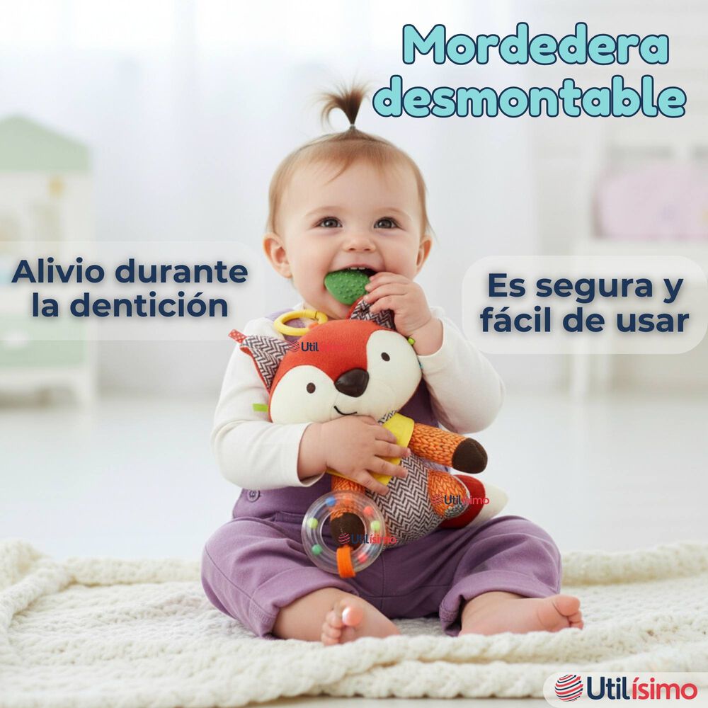 Juguete Peluche Animales Sensorial Con Mordedor Y Sonajero Dise&ntilde;o Zorrito Ni&ntilde;a Y Ni&ntilde;o image number 7.0