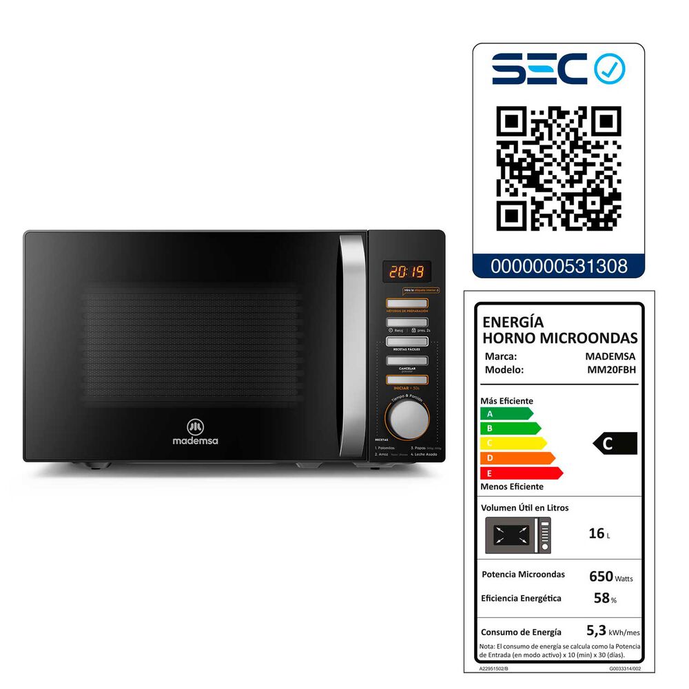 Microondas Mademsa MM20FBH / 20 Litros / 650W image number 7.0