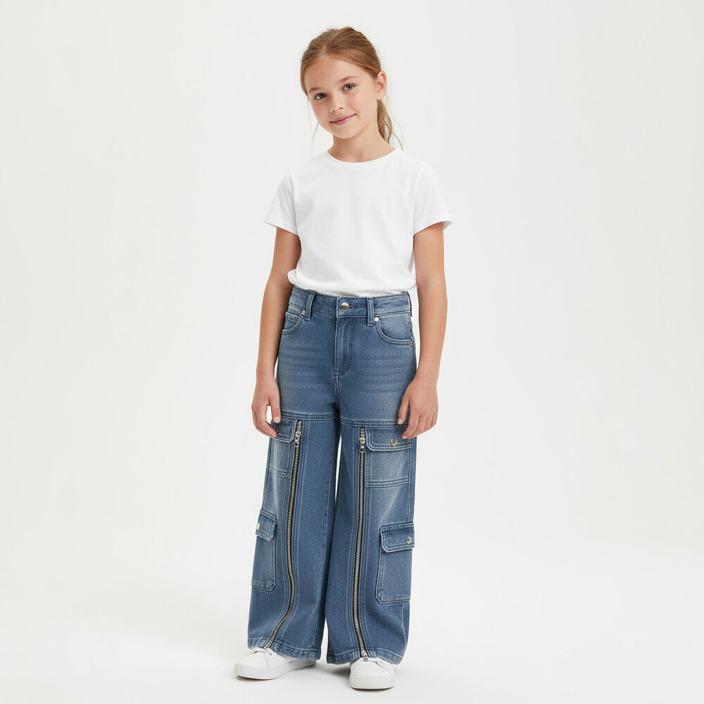 Pantalon Jeans Cargo Ni&ntilde;a Con Cierres Estilo Urbano image number 0.0