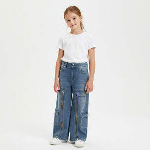 Pantalon Jeans Cargo Ni&ntilde;a Con Cierres Estilo Urbano