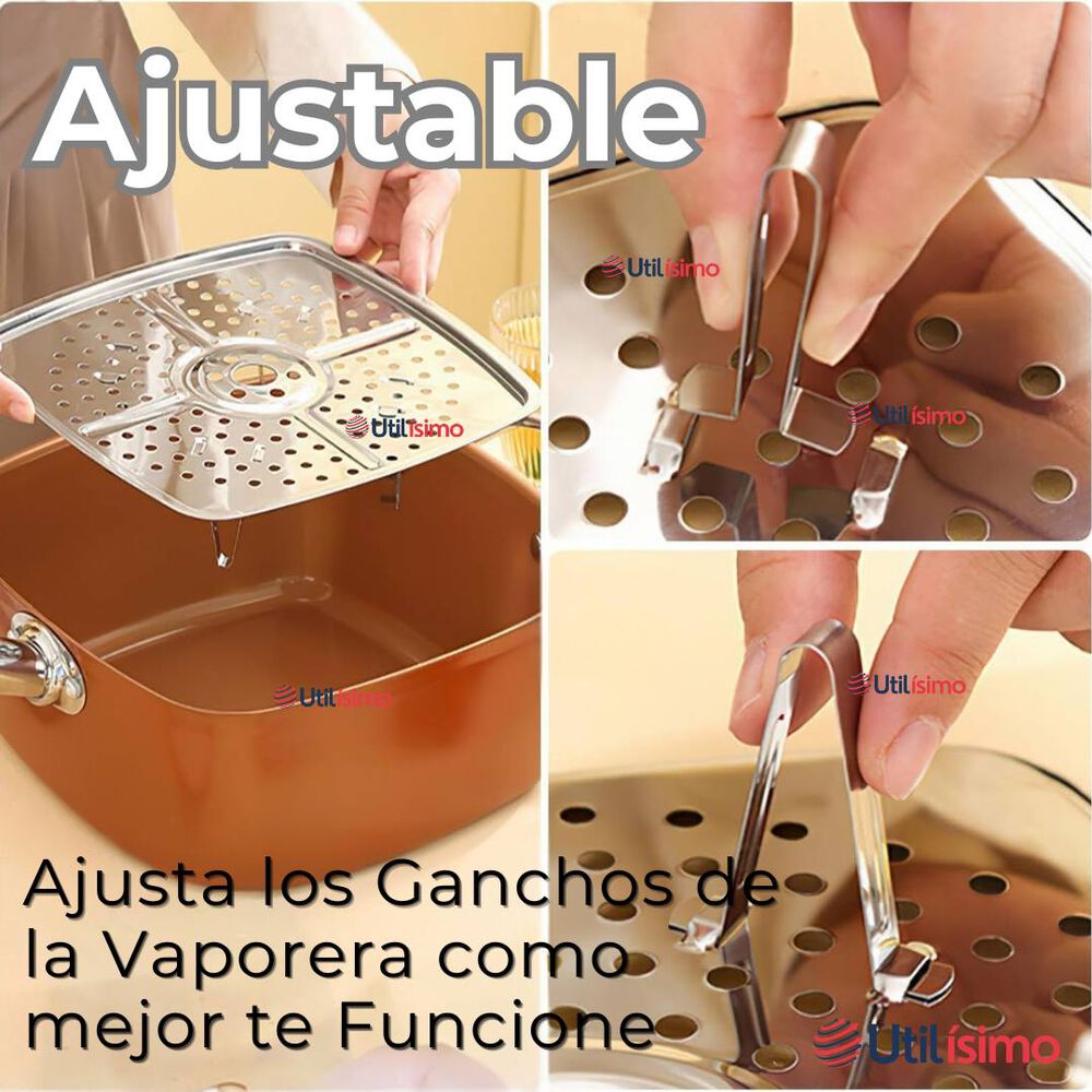 Sartén Antiadherente De Cobre Multiuso 3 En 1 Cesta Para Freír Vaporera image number 8.0