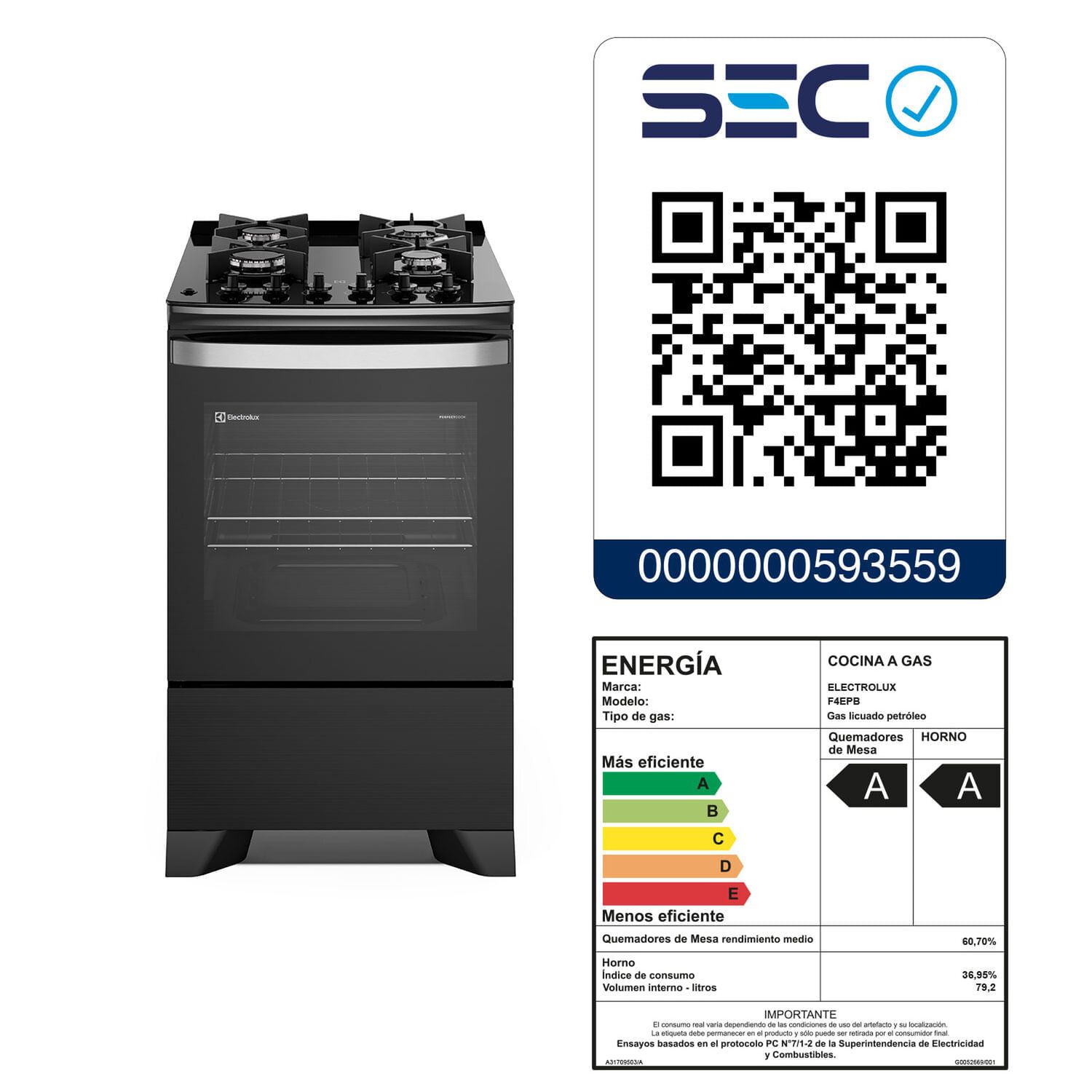 Cocina A Gas4platos Parrillas Hierro Fundido F4epb Negra image number 9.0