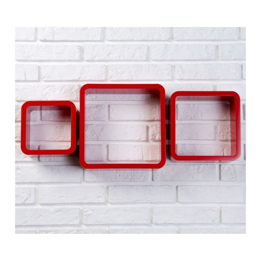 Set 3 Estantes Repisas Flotantes Cuadradas Modernas Rojo image number 1.0