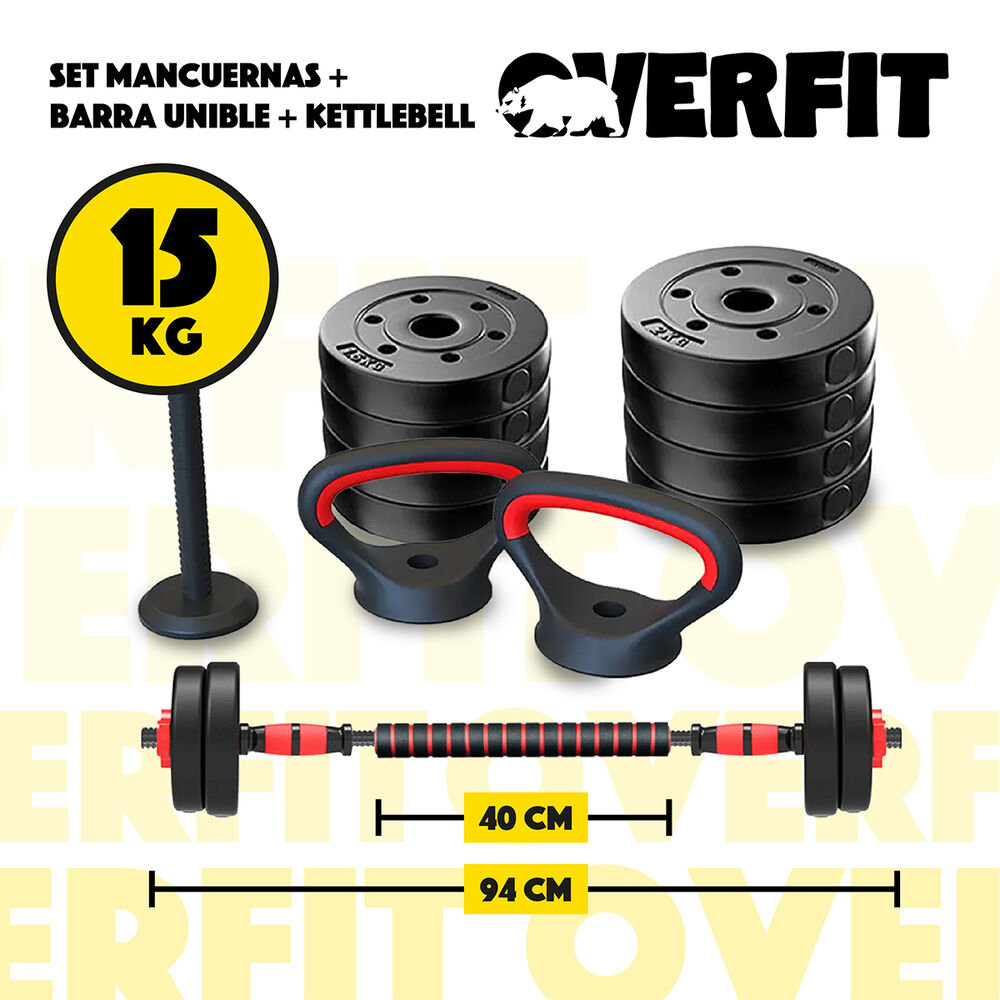 Set Mancuernas + Barra + Kettlebell Unibles Overfit 15kg image number 1.0