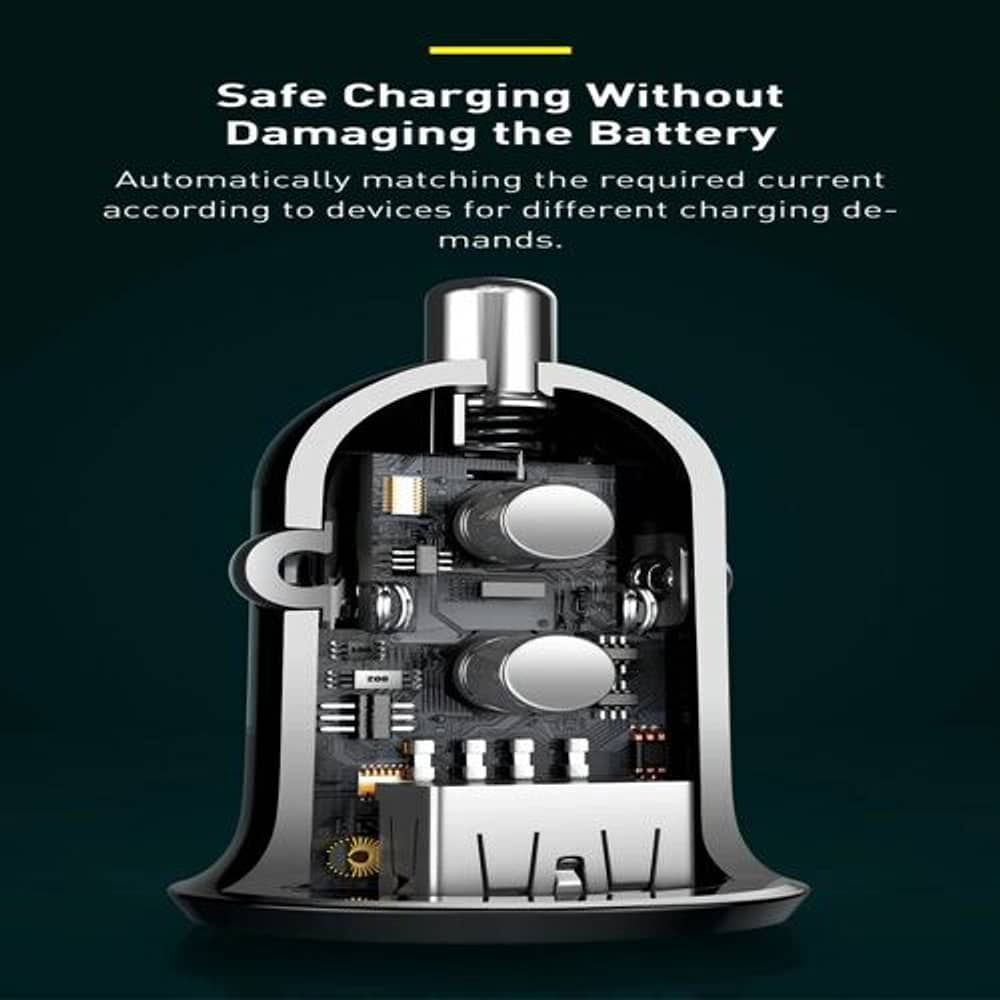 Cargador De Celular Auto 4.8 A Baseus Original Mini Carga Rapida 4.8 Amperes Al Encendedor Del Carro image number 2.0