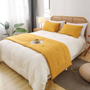 Set De Piecera De Lino Con 2 Fundas De Almohada