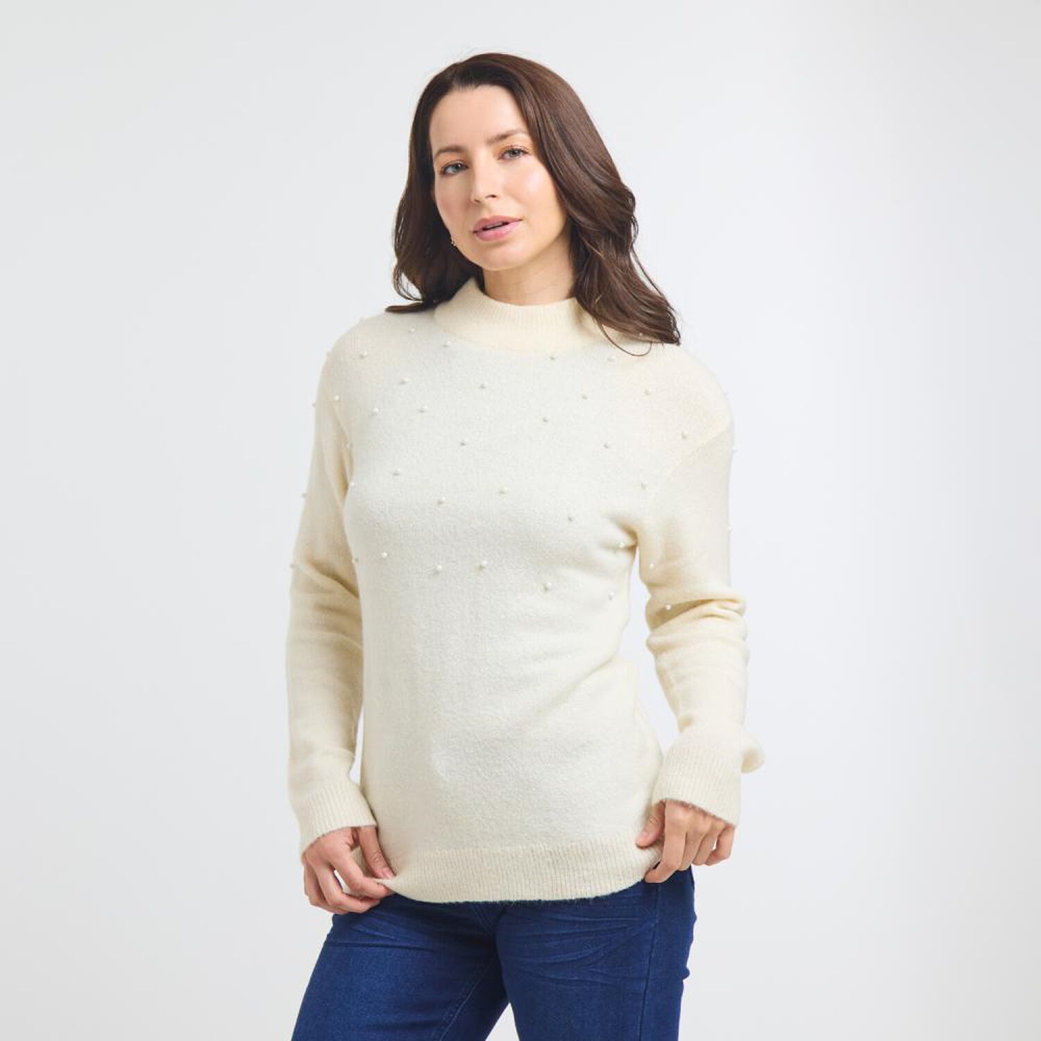 Sweater Liso Aplicaci&oacute;n Perlas Cuello Redondo Mujer Geeps image number 2.0