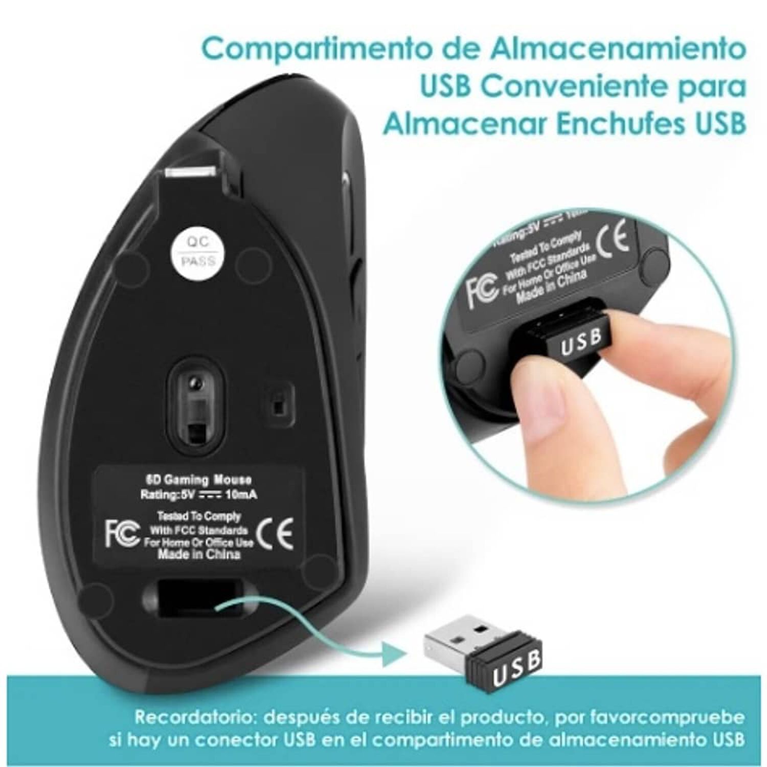 Mouse Vertical Inal&aacute;mbrico Ergon&oacute;mico Carga Usb image number 3.0