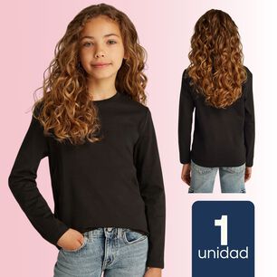 Camiseta Algod&oacute;n Manga Larga Polera Ni&ntilde;a Primera Capa Negra