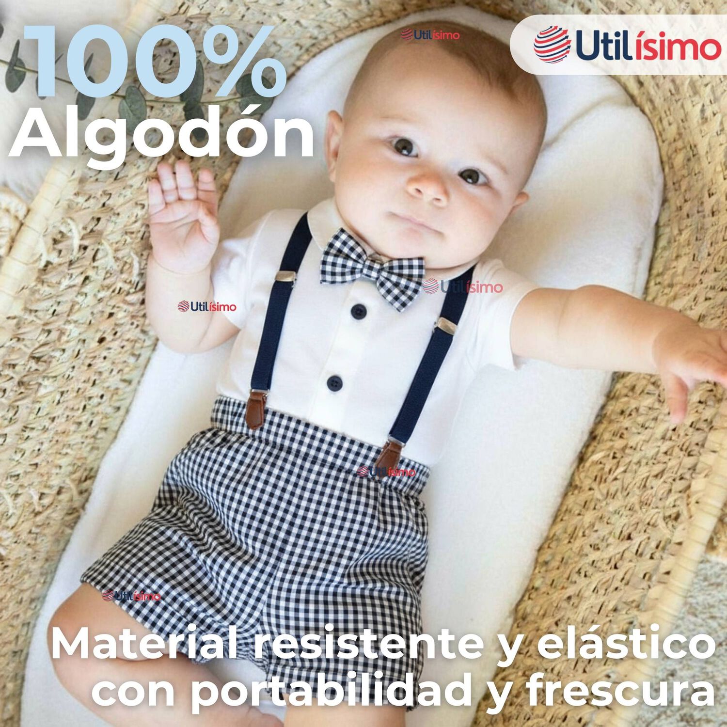 Conjunto De Vestir Con Tirantes Camisa Pantal&oacute;n Corto Algod&oacute;n Beb&eacute; Azul image number 2.0