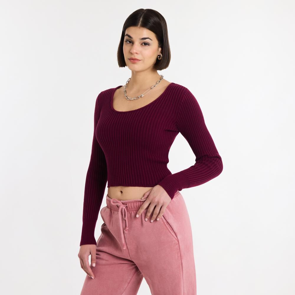 Sweater Cropc Canales Manga Larga Cuello Redondo Mujer Rolly Go image number 2.0