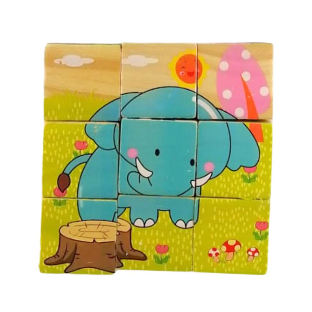 Juego Did&aacute;ctico De Puzzle De Cubo De Madera De 9 Bloques image number 1.0