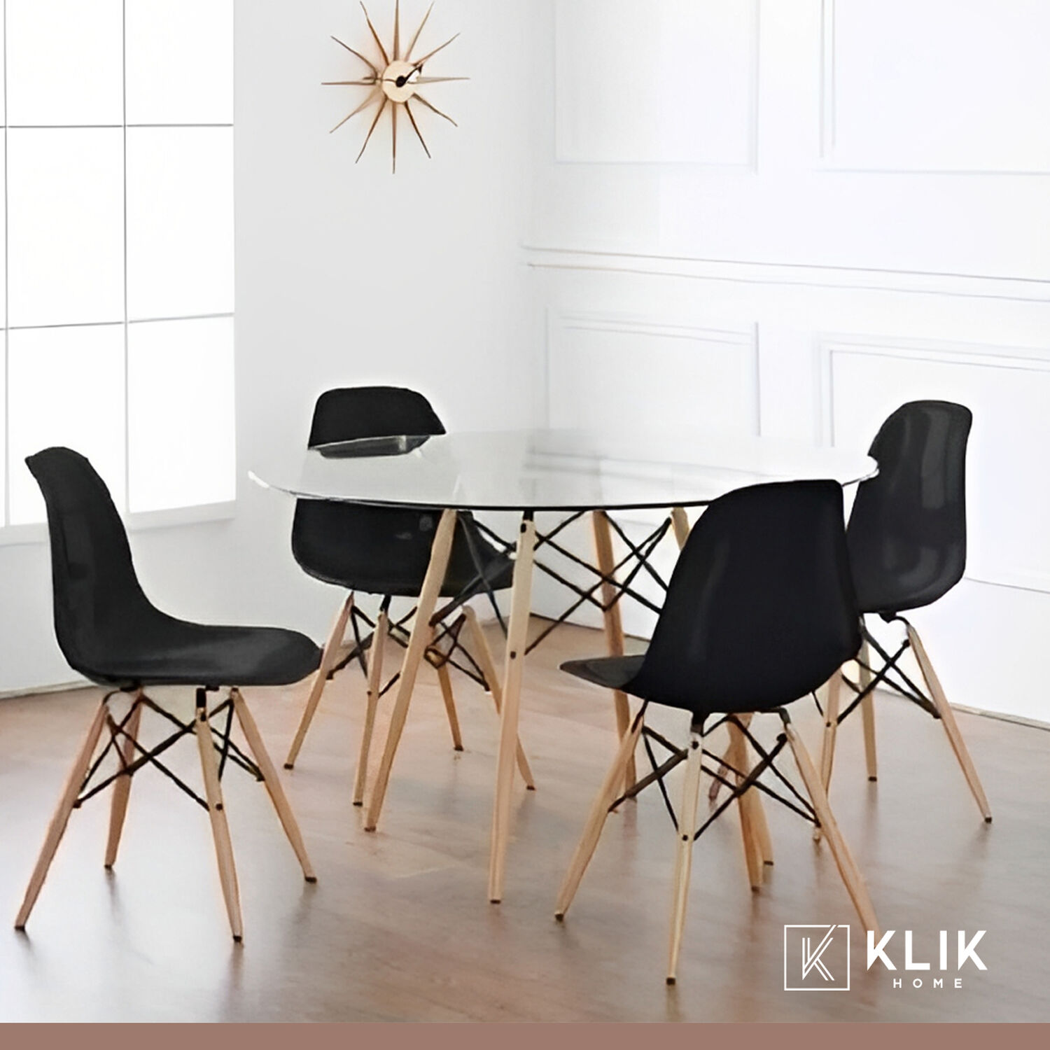 Comedor Mesa Eames Vidrio 100cm + 4 Sillas Eames Negras image number 7.0