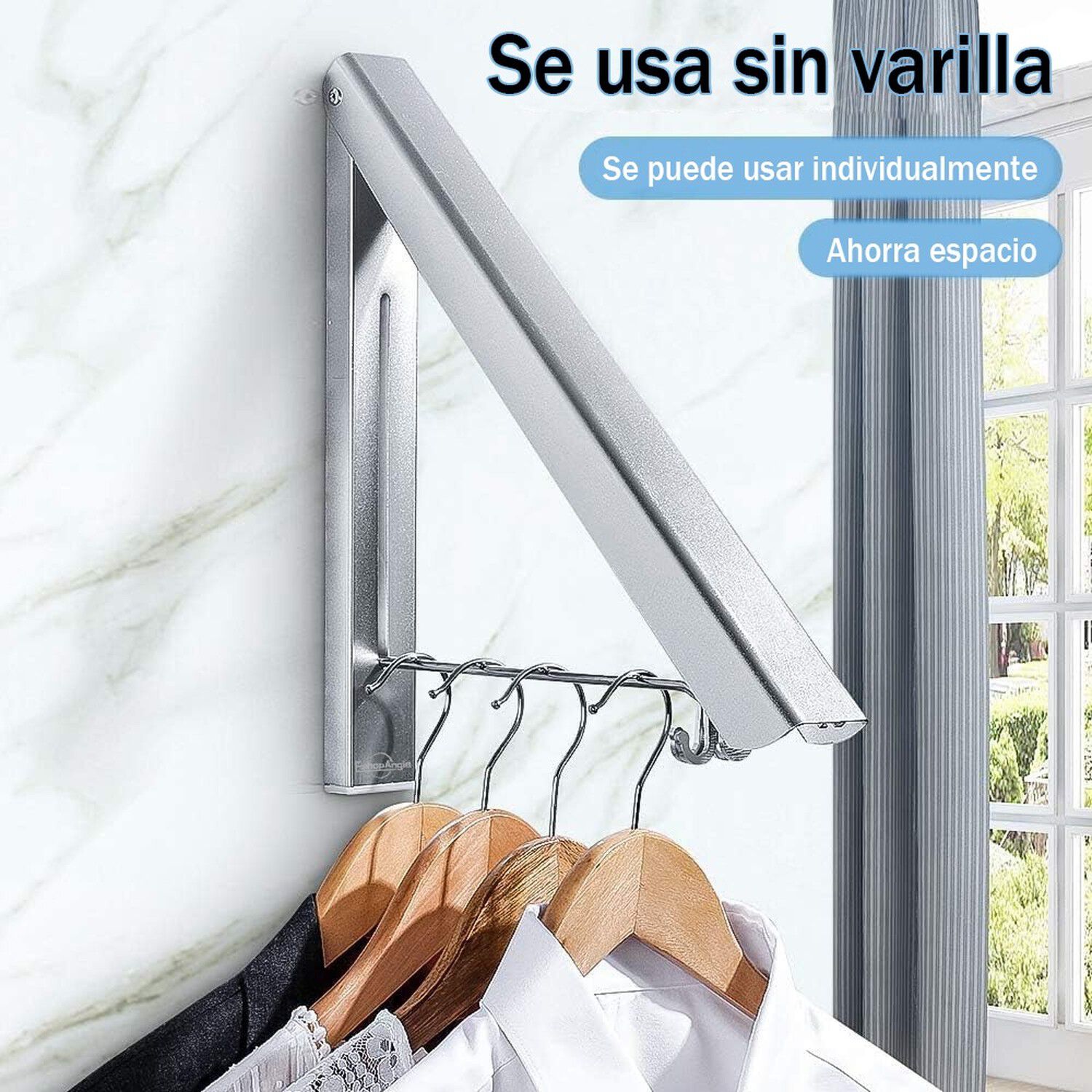 Colgador Ropa Plegable Retr&aacute;ctil Gris Alta Calidad image number 2.0