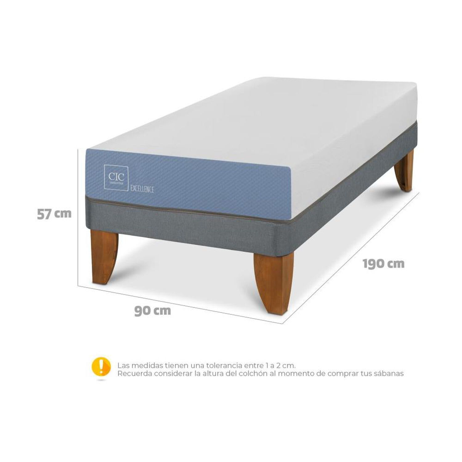 Cama Europea Cic Excellence / 1 Plaza / Base Normal + Almohada image number 2.0