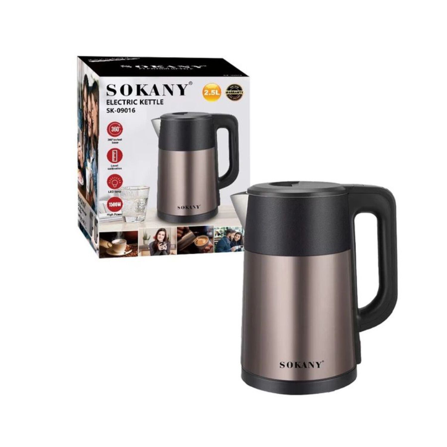Hervidor El&eacute;ctrico Sokany 2.5l 1500w Acero Inoxidable 360 image number 2.0