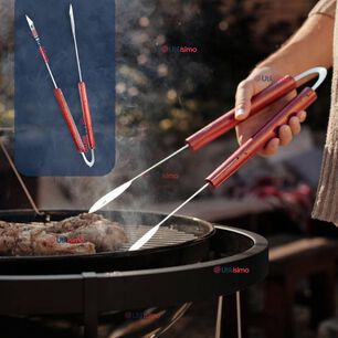 Pinzas Para Parrilla Y Cocina Acero Inoxidable Mango Madera