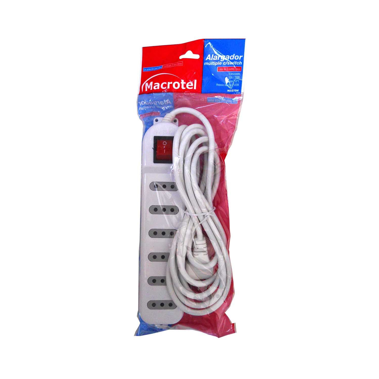 Alargador Zapatilla Con Switch - 6 Posiciones 3 Mts Blanco image number 1.0