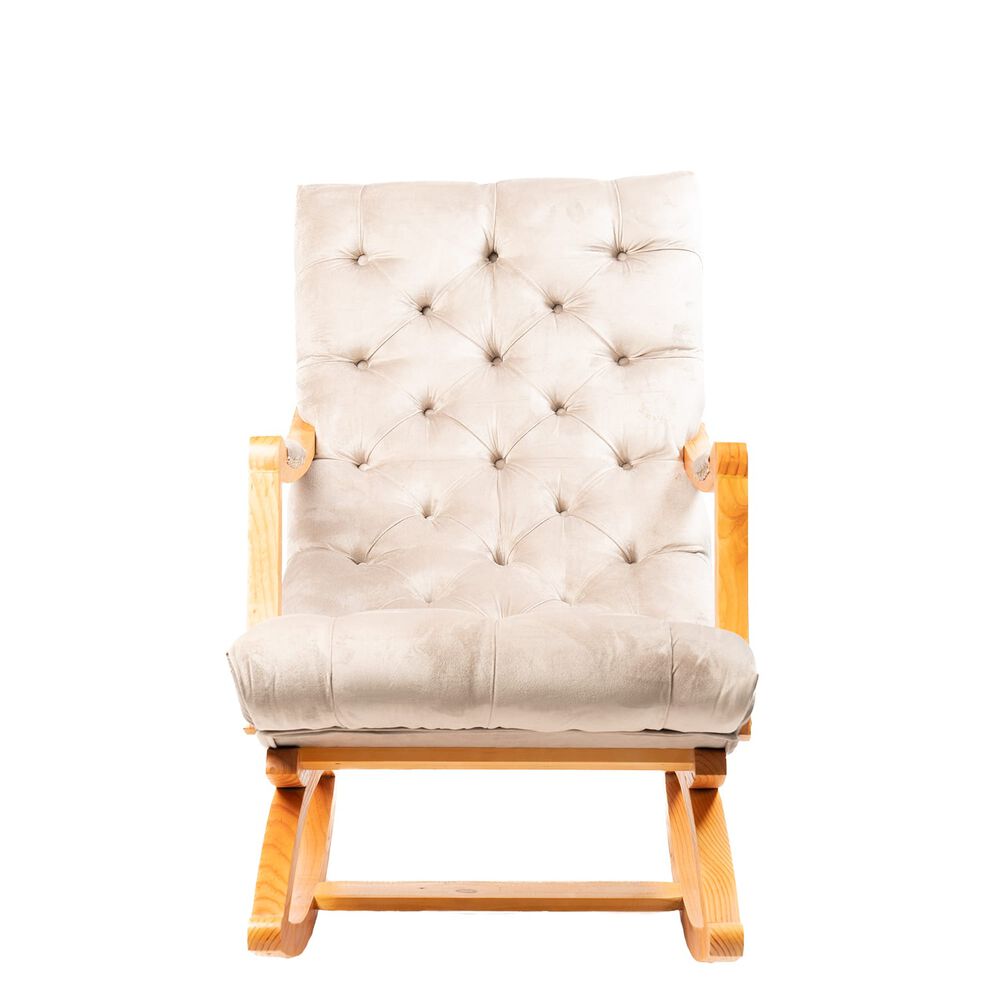 Silla Mecedora Capitones Felpa Beige image number 1.0