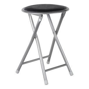 Banco Plegable Redondo Port&aacute;til Taburete Acolchado Negro Y Gris