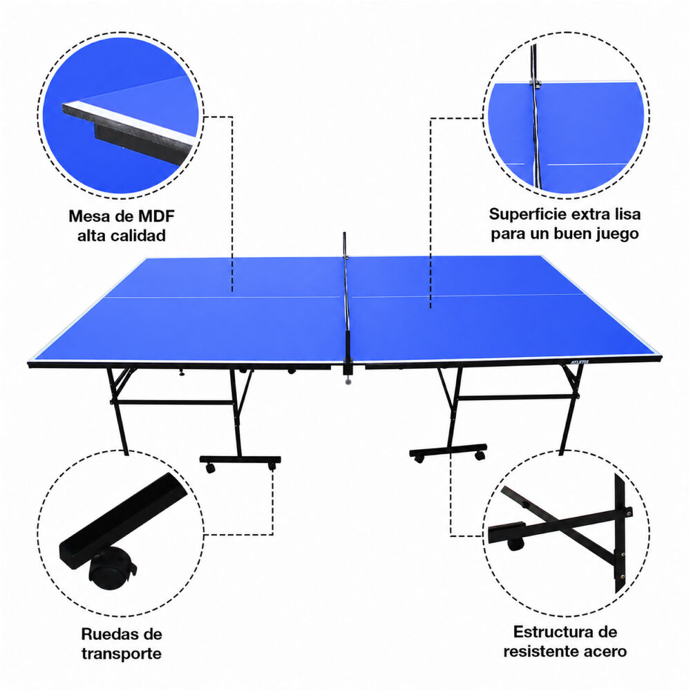 Mesa De Ping Pong Plegable Avanzada Azul image number 3.0