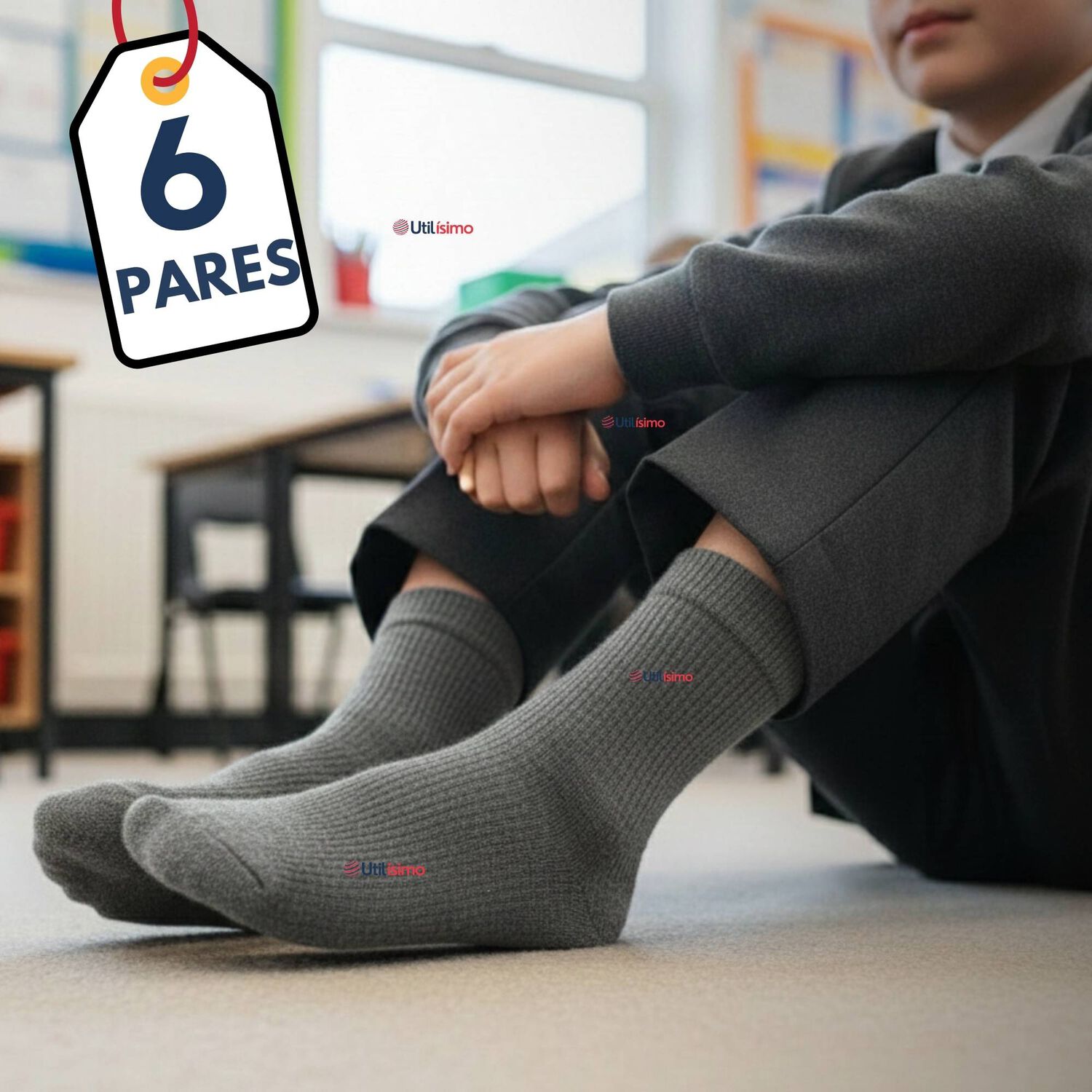 Pack 6 Calcet&iacute;nes Escolares Corto Bamb&uacute; Gris Ni&ntilde;o Juvenil image number 0.0